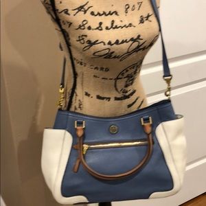 Tory Burch Authentic  blue and white leather bag
